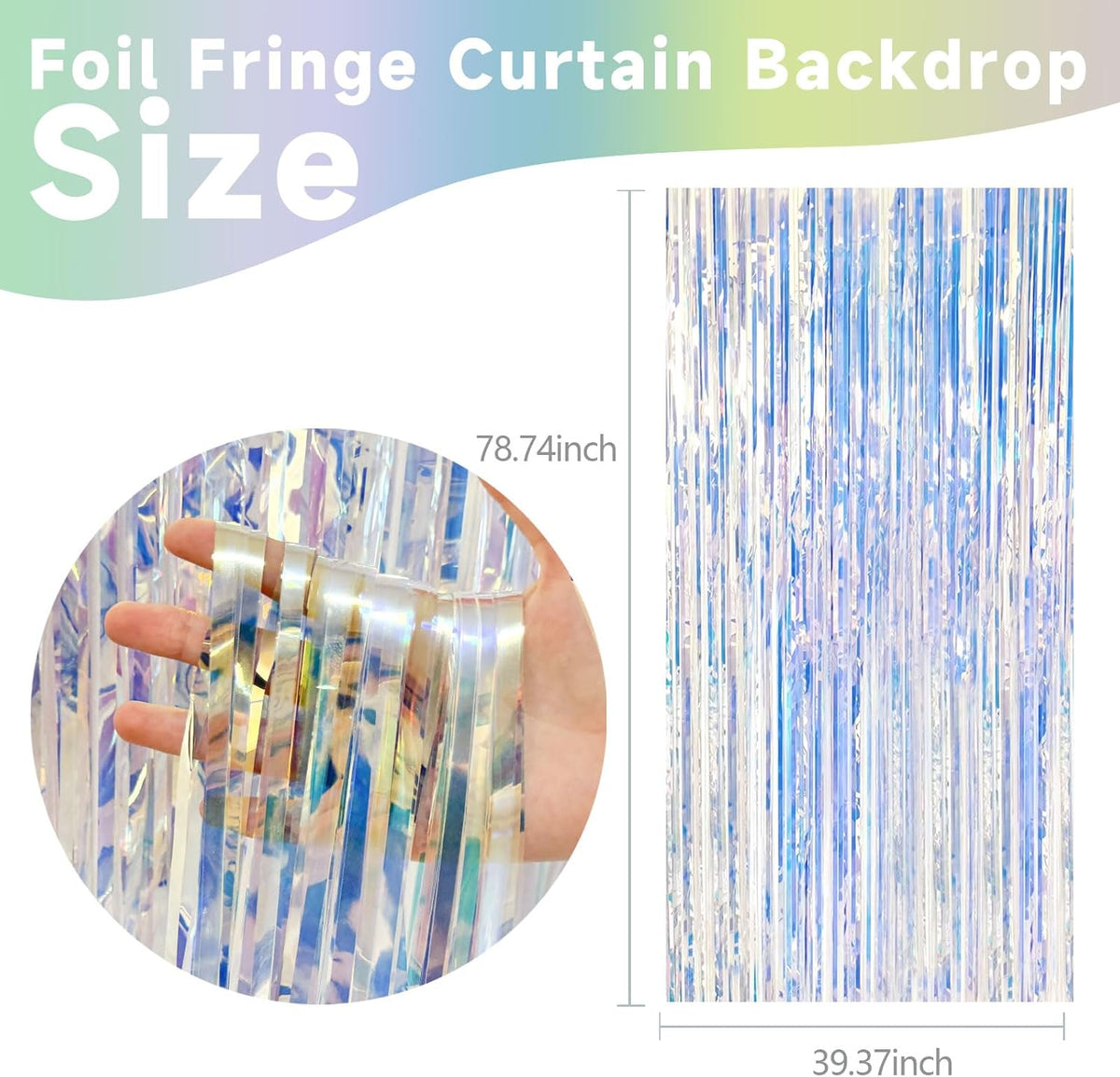 2 Pack Iridescent Party Decorations Foil Fringe Tinsel Backdrop Glitter Curtains Shimmer Wall