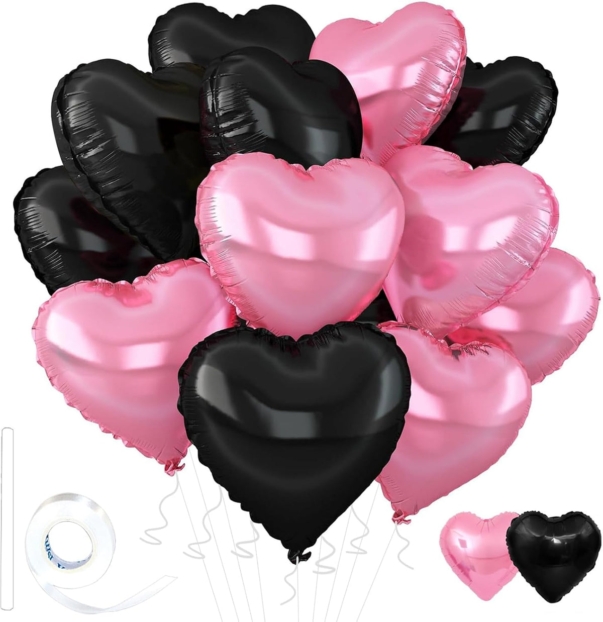Pink-Black Heart Balloons,18inch Pink Heart Shaped Foil Balloons & Black Foil Balloon for
