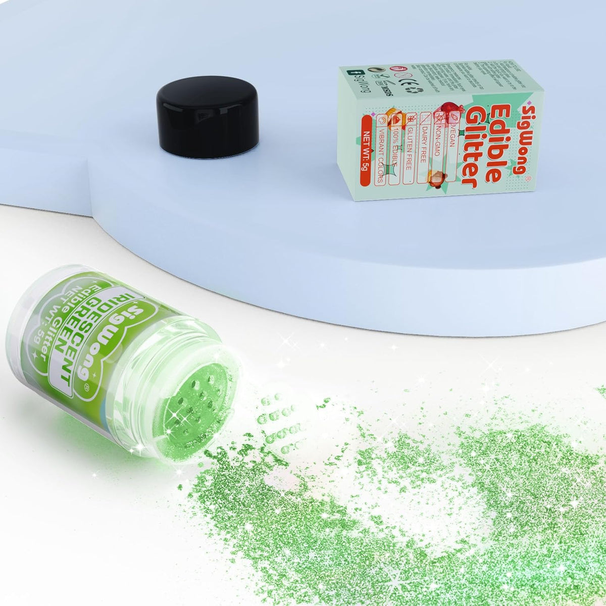 Iridescent Green Edible Glitter - 5g Food Grade Cake Decorating Shimmering Glitter, Edible Sprinkle
