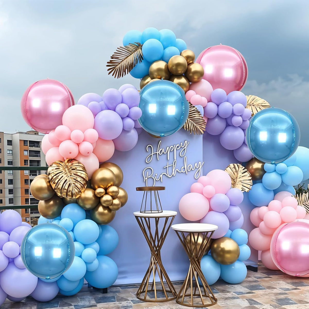 6Pcs blue Pink Round Foil Balloons,Giant 4D Round Ball Balloon,22 Inch Metallic blue Pink Balloons
