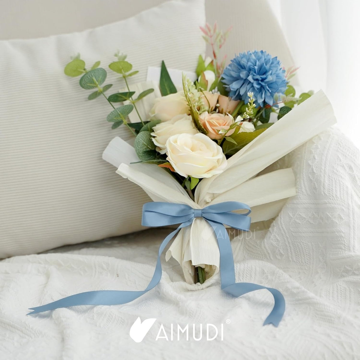 AIMUDI Dusty Blue Bows 5 × 10" Satin Bows for Gift Wrapping Twist Tie Bows Premade Ribbon Bows for