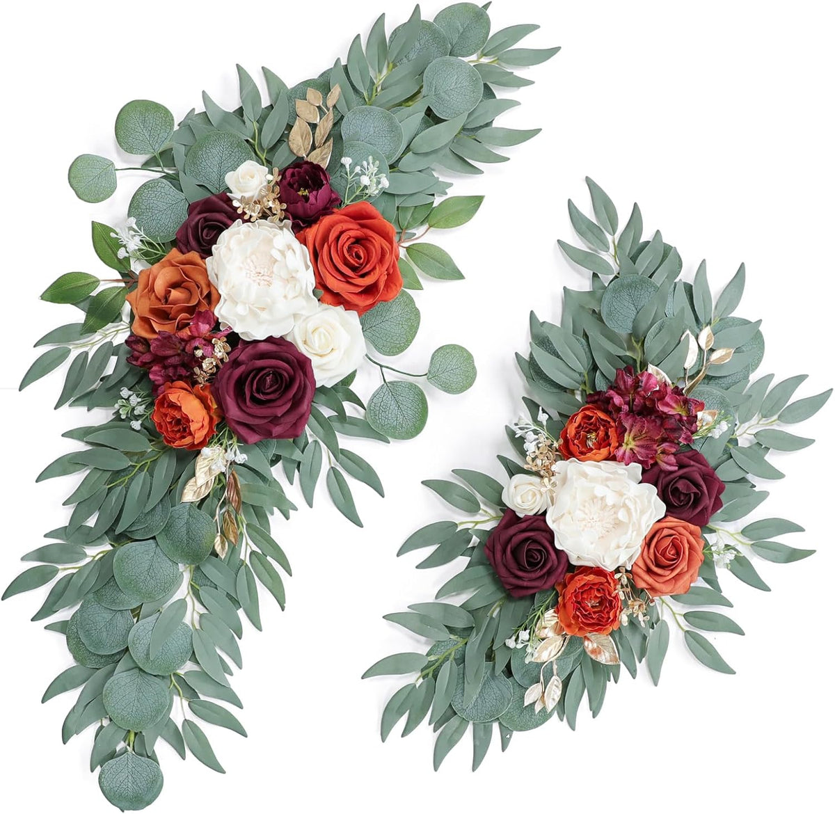 Artificial Burnt Orange Wedding Arch Flowers Swags (Set of 2) for Welcome Signs Floral and Wedding