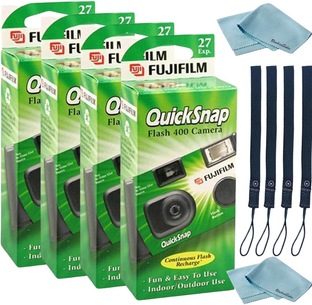 Fujifilm QuickSnap Flash 400 Disposable 35mm Camera • 4 Pack • 4 Hand Straps • 2 BluebirdSales