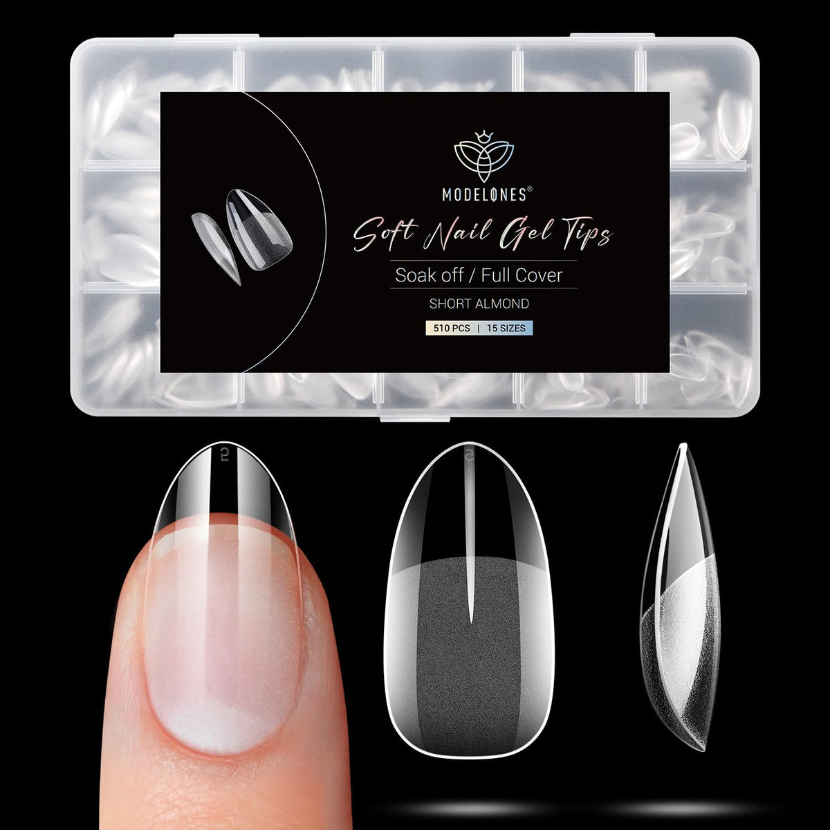 Modelones Short Almond Fake Nail Tips - 510Pcs Gel Tips Pre-shaped Half Matte Full Cover Clear