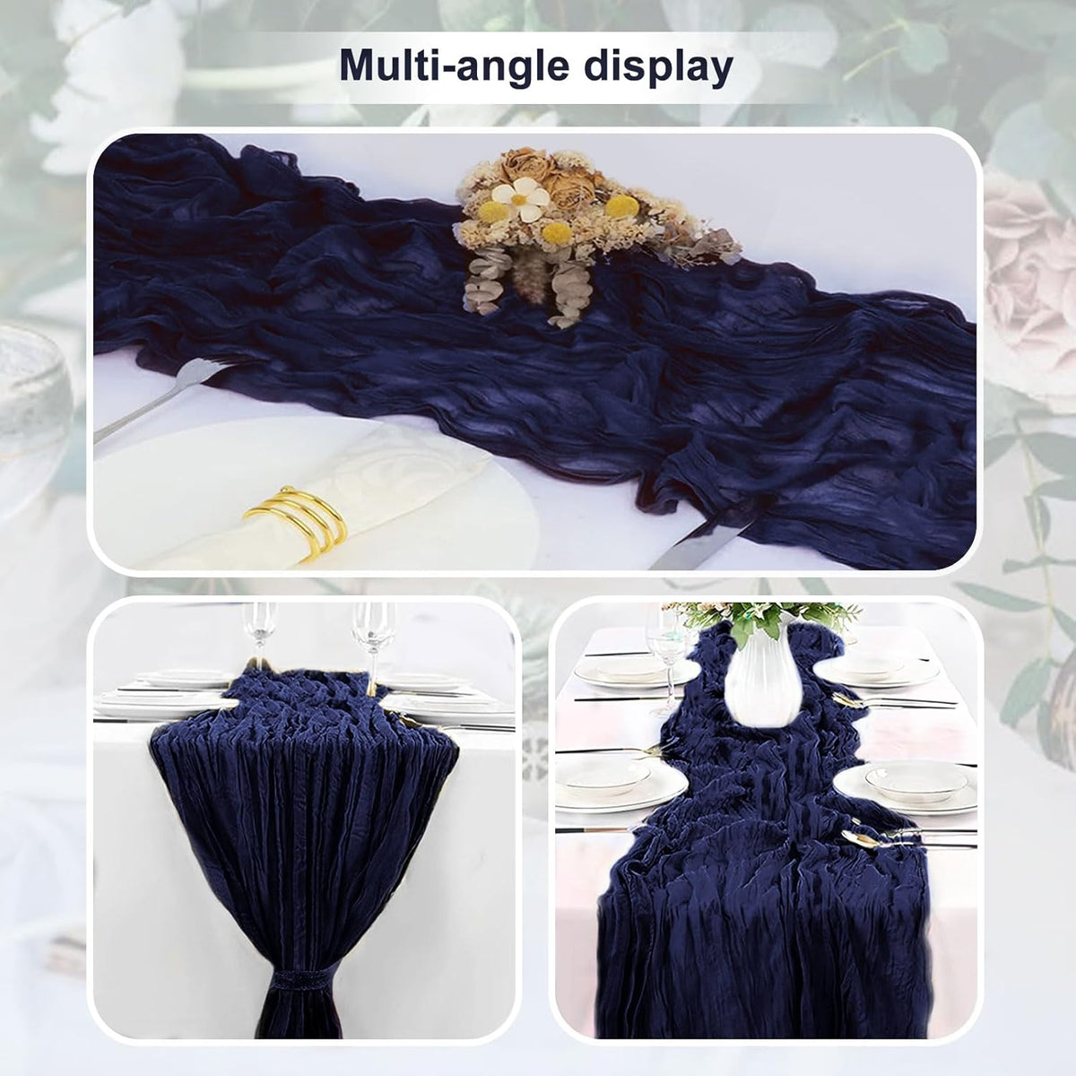 10 Pack Navy Blue Cheesecloth Table Runner 35x120 Inch 10Ft Rustic Gauze Cheese Cloth Table Runner