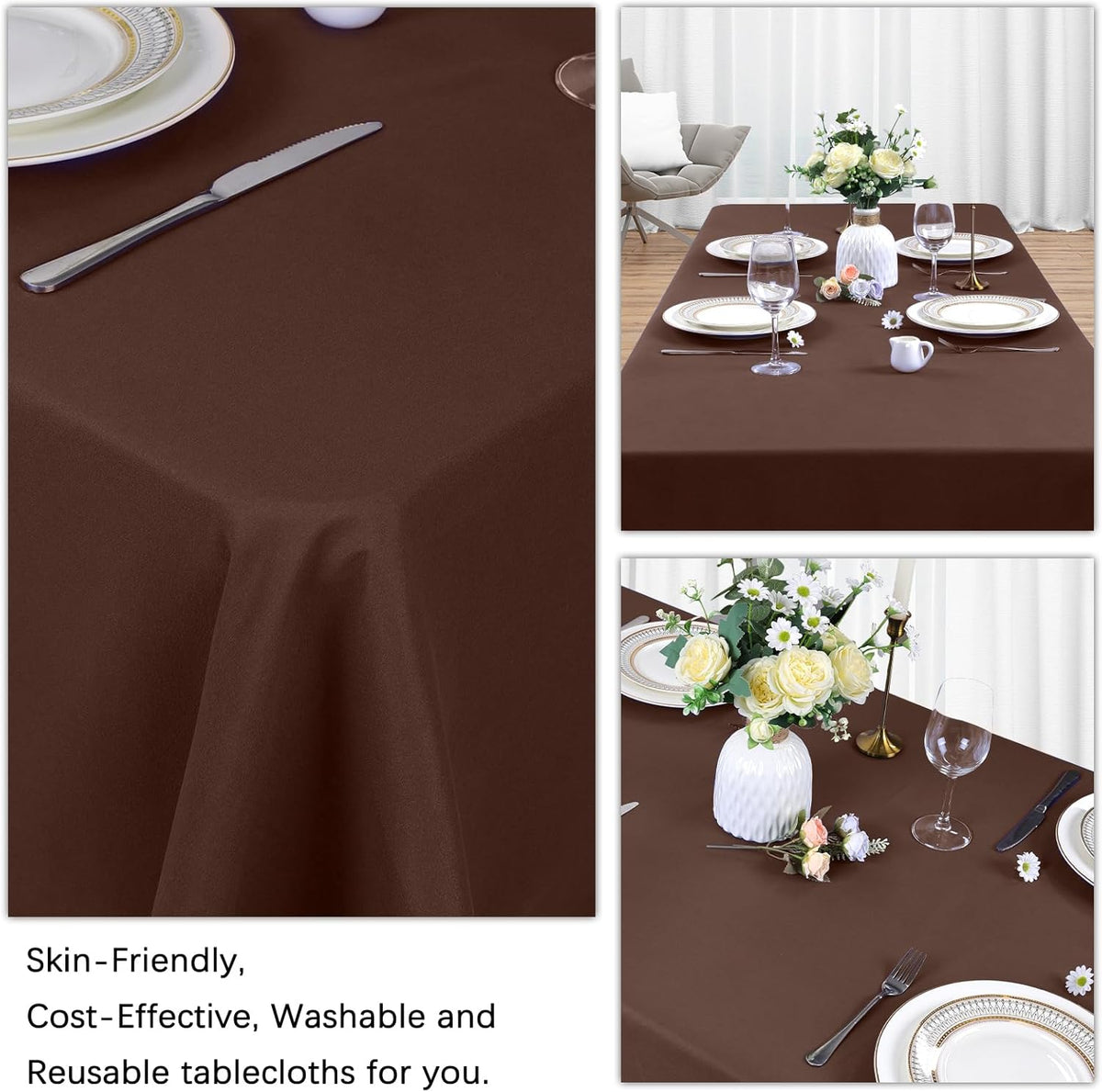 8 Pack Brown Table Cloth 60 x 126 Inch Rectangular Tablecloths for 8 Foot Rectangle Tables, Wrinkle