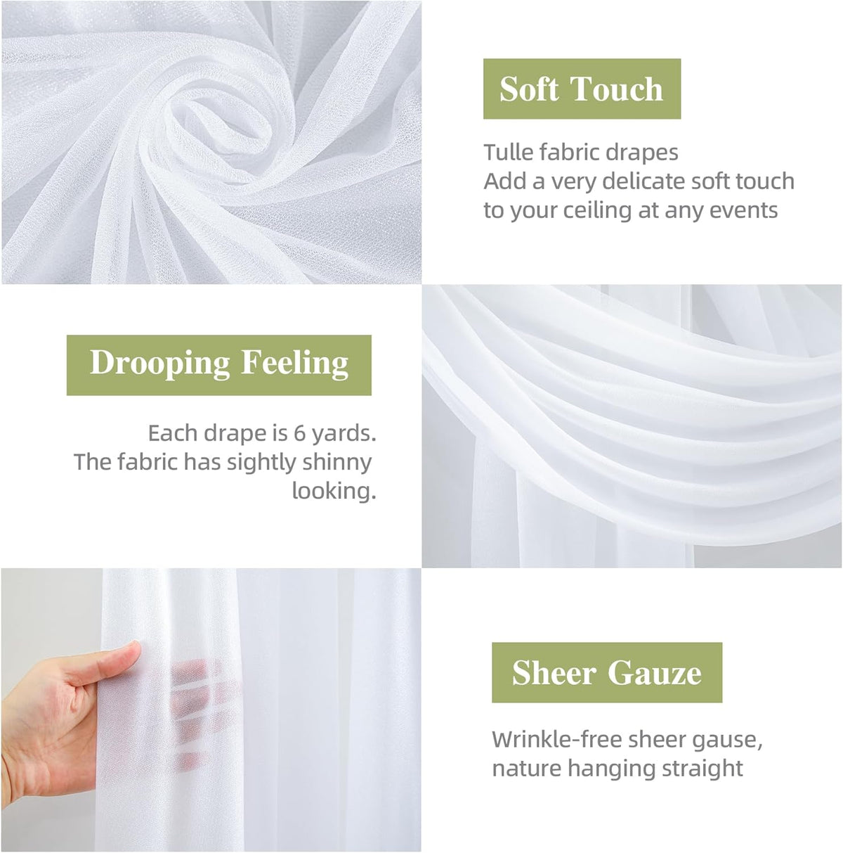 Wedding Arch Draping Fabric,2 Panel 28" x 19Ft White Arch Drapery Sheer Backdrop Curtain for