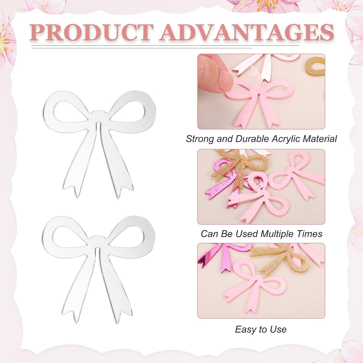 PATIKIL 50 Pcs Bow Drink Tags, Acrylic Wine Glass Charms Reusable Drink Markers for Party Wedding