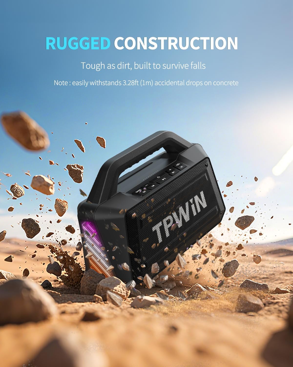 Bluetooth Speaker - 80W Loud Rugged Outdoor Speakers, IPX6 Waterproof, 20H Playtime, Deep Bass
