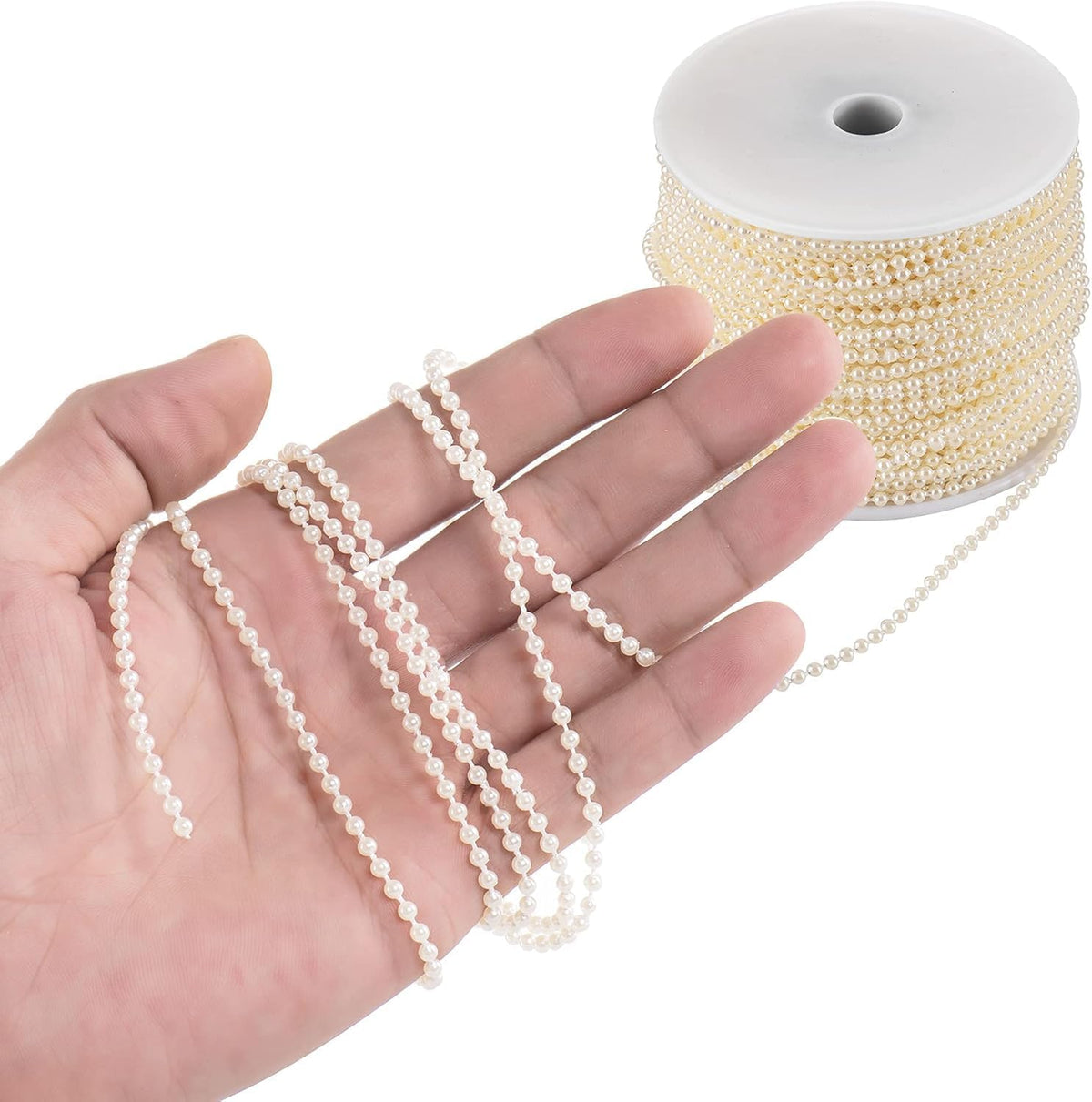 Craft String Pearls 3MM Pearl Bead, 99 Feet Ivory Faux Pearl Garland Spool Roll Strand Wedding