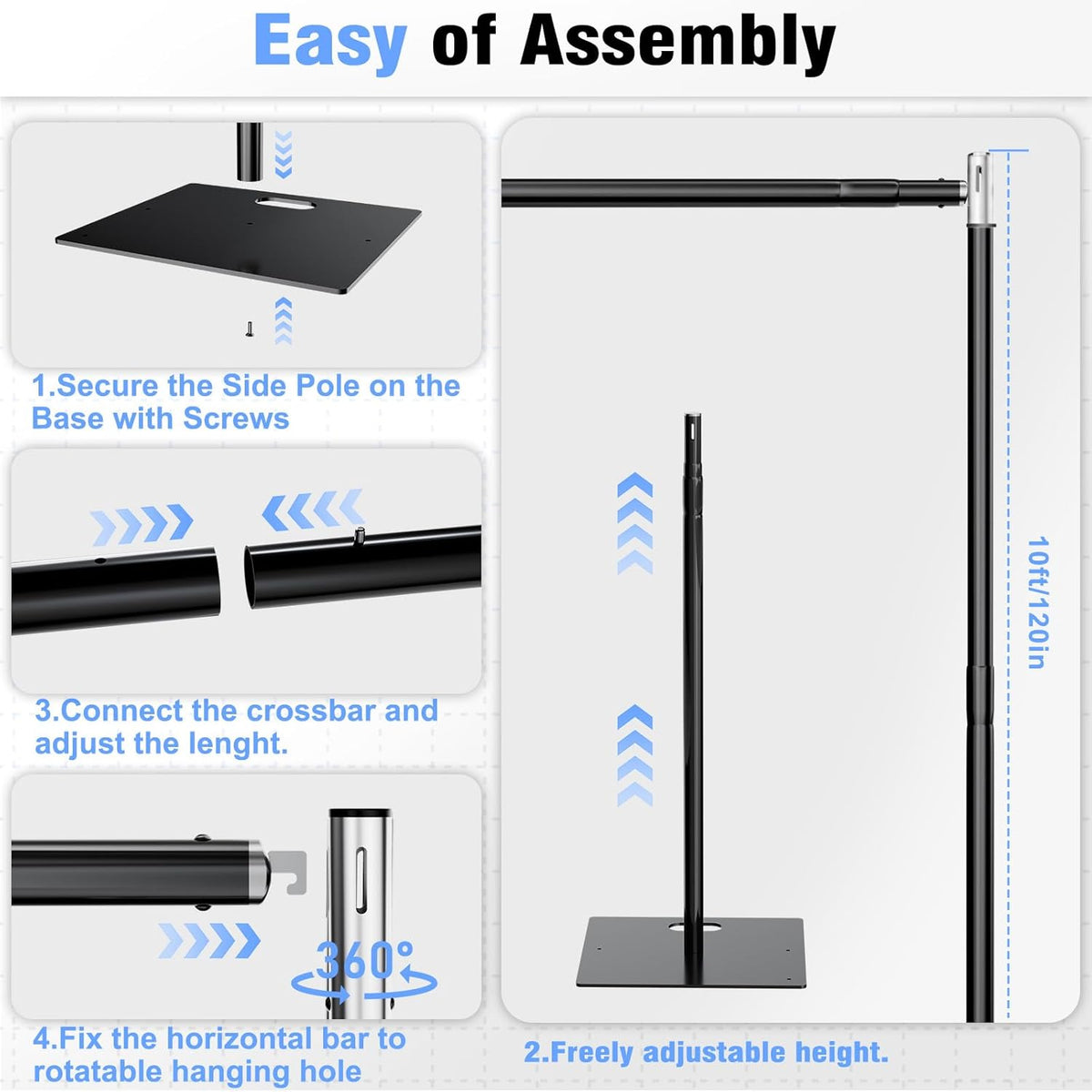 Pipe and Drape Backdrop Stand 10FT x 8FT, Adjustable Backdrop Stand Heavy Duty, Background Stand