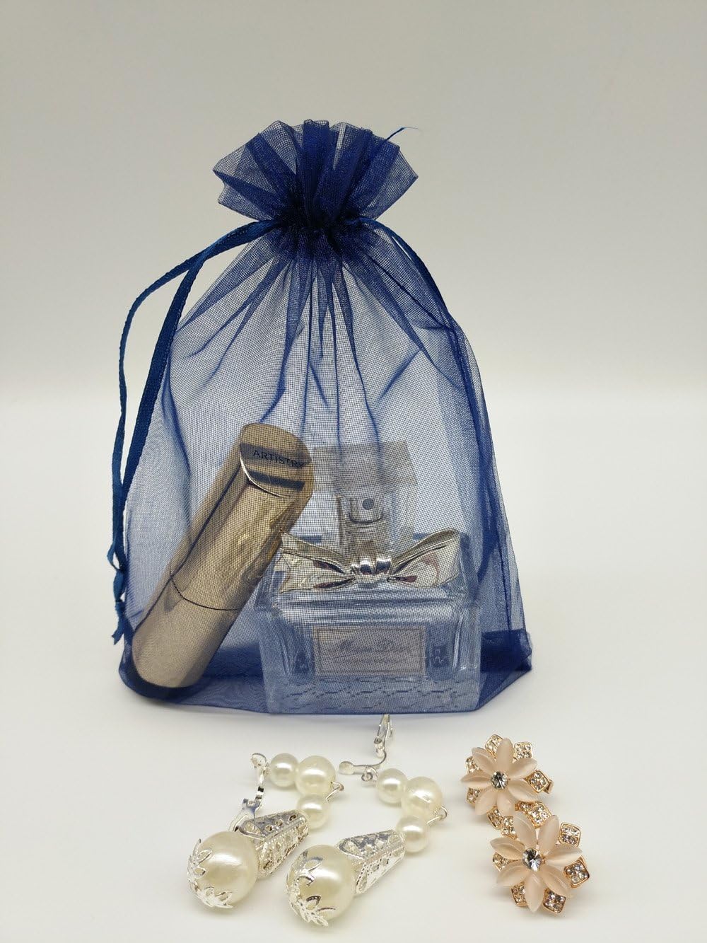 Wudygirl 100PCS Organza Bags 5X7 inch Navy Blue with Drawstring Jewelry Pouch Favor Wedding Favor
