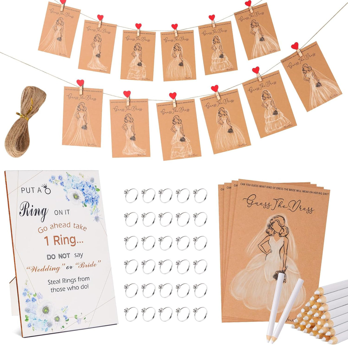 30 Set Bridal Shower Games for guests, Guess the Dress and Ring Wedding Shower Games for Guests