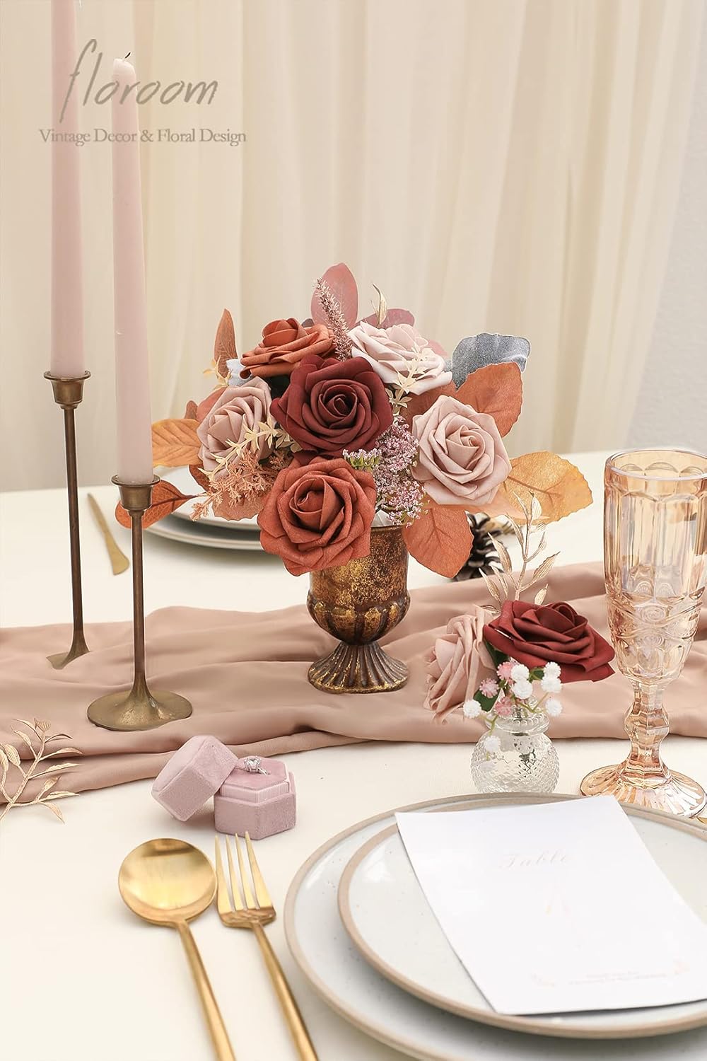 Floroom Artificial Flowers 25pcs Real Looking Terracotta Ombre Colors Foam Fake Roses with Stems