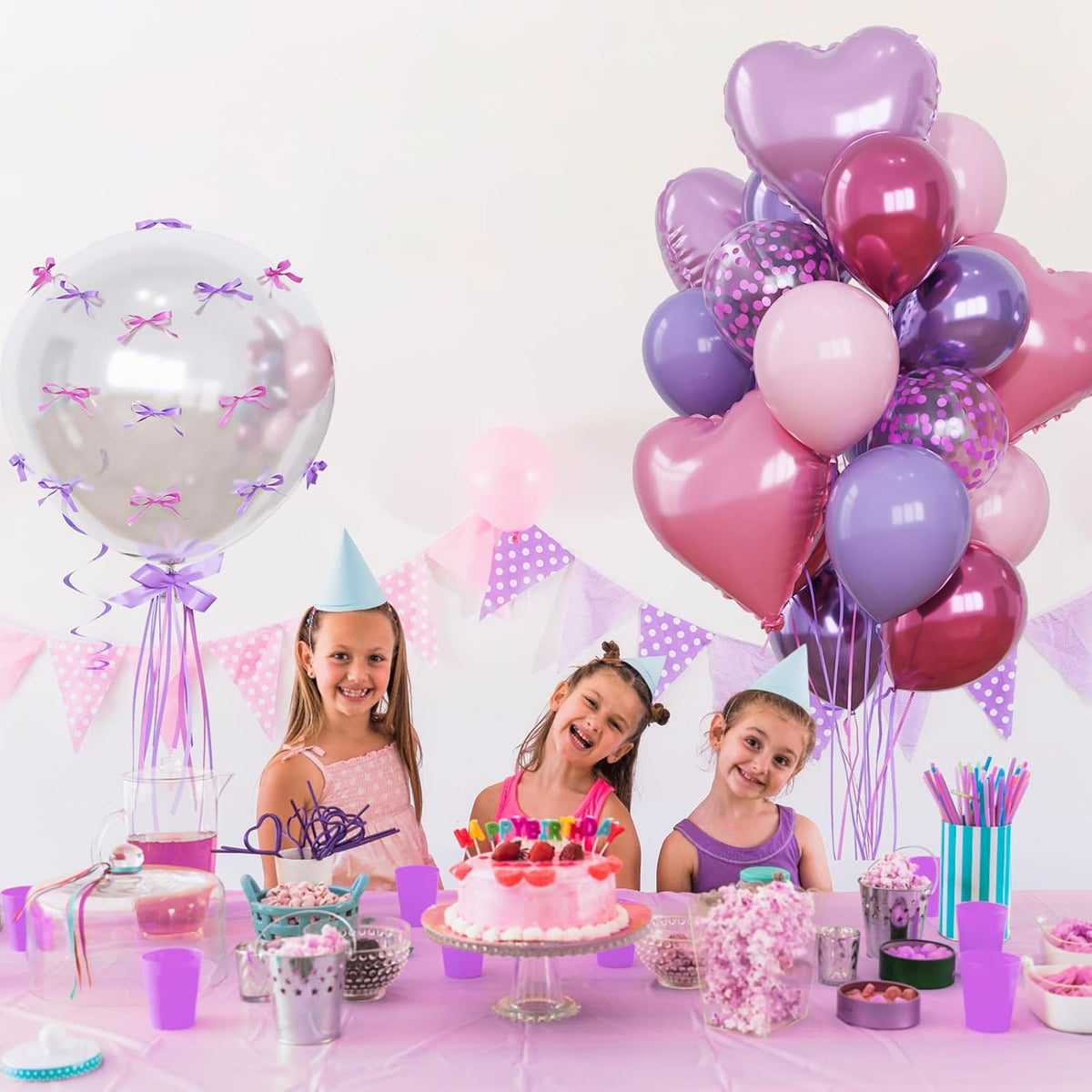 Purple and Pink Balloons Heart Balloons as Princess Birthday Party Decorations, Metallic Magenta
