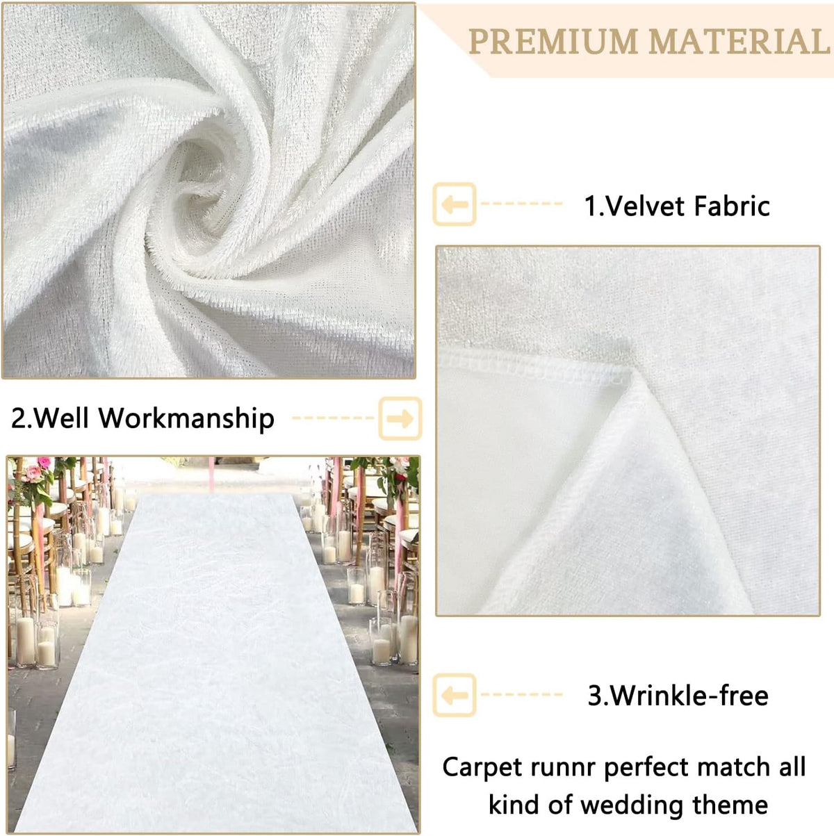 MODFUNS White Aisle Runner for Wedding Ceremony 4FTx25FT Velvet Fabric Runway Rug Wedding Runner