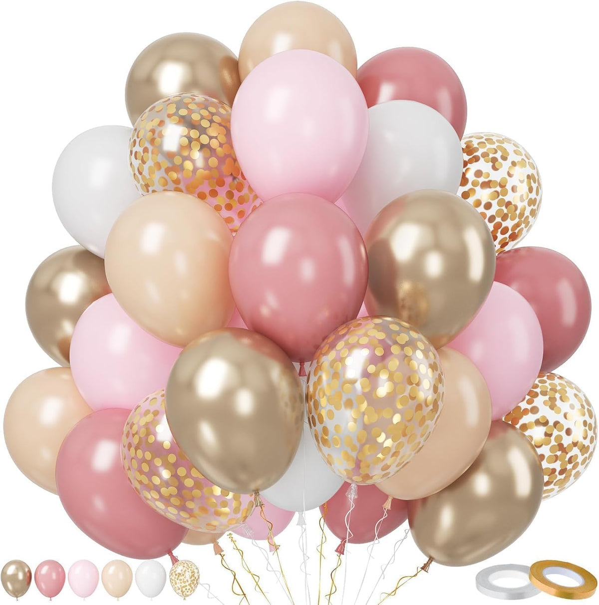 Paready Blush Pink Balloon Set, 50 Pcs Pink and Champagne Gold, 12 Inch Dusty Pastel Pink Apricot