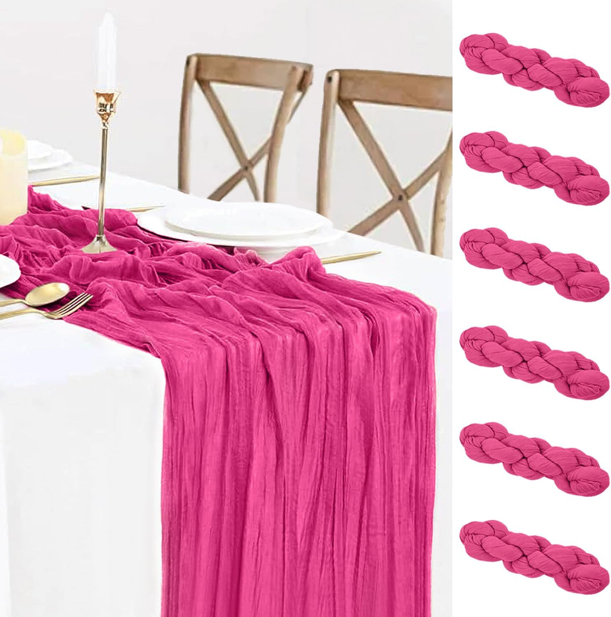 6 Pack Hot Pink Cheesecloth Table Runner Summer Sheer Fuschia Cheese Cloth Table Runner Boho Gauze