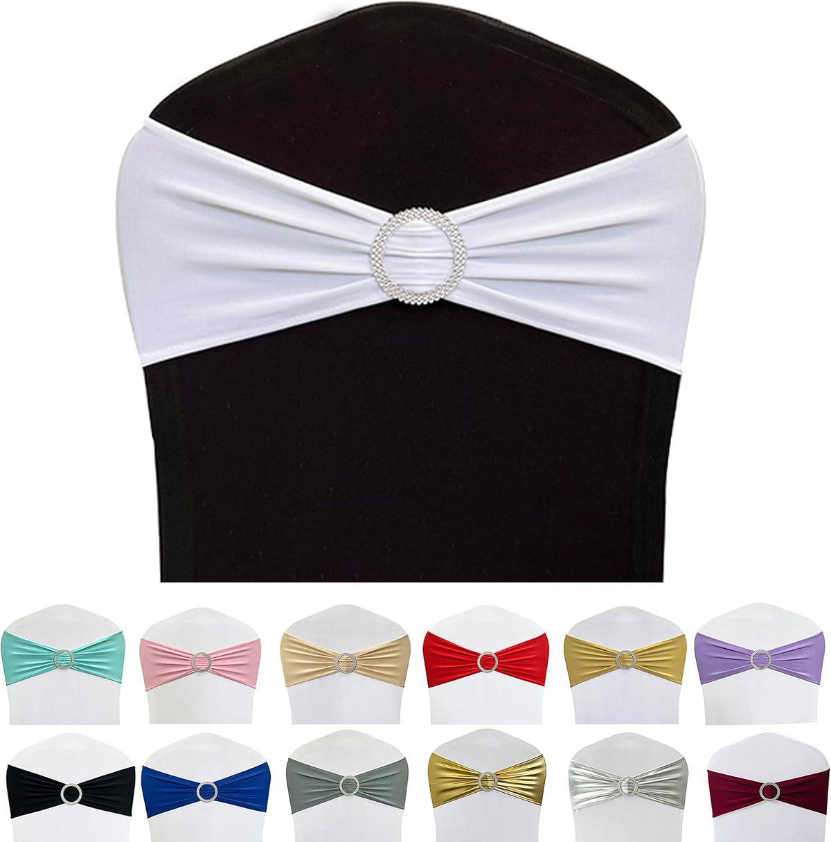 Spandex Chair Sashes Bands 50PCS Stretch Chair Ties Bows with Buckle Slider for Wedding Party