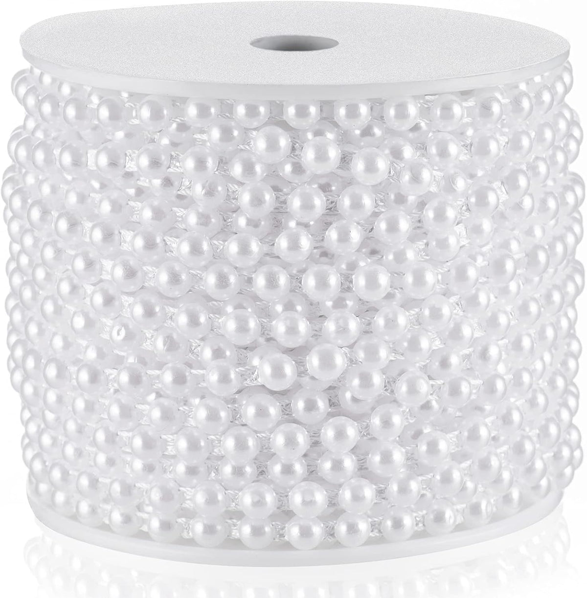 Half-Round Pearl Bead Garland String 27 Yards, 6MM Flat Pearl Beaded Spool Roll Crafts for Wedding