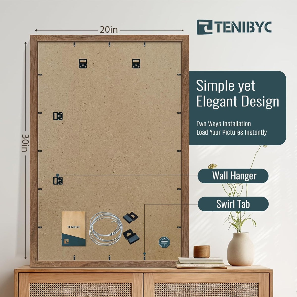 20x30 Poster Frame 4 Pack - Walnut, Brown Wood Picture Frame, Dissplay Photos, Posters and Puzzles