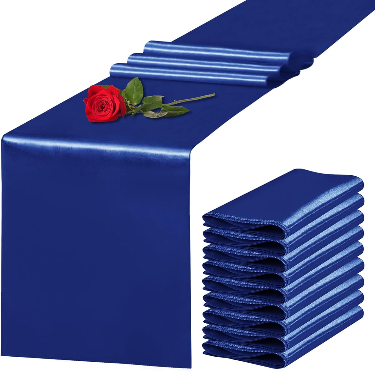 10 Pack Satin Table Runner 12 x 108 Inch Long Navy Silk Table Runner for Wedding Party Banquet