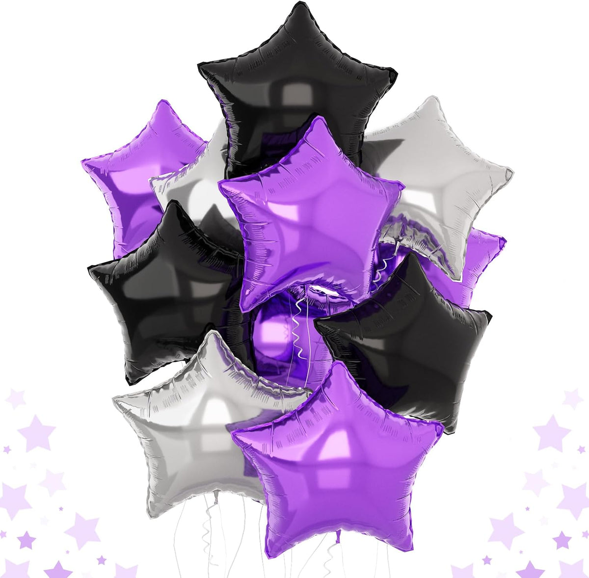 Purple Black Star Balloons 18Inch Lavender Purple Silver and Black Pentagram Foil Balloon 12Pcs