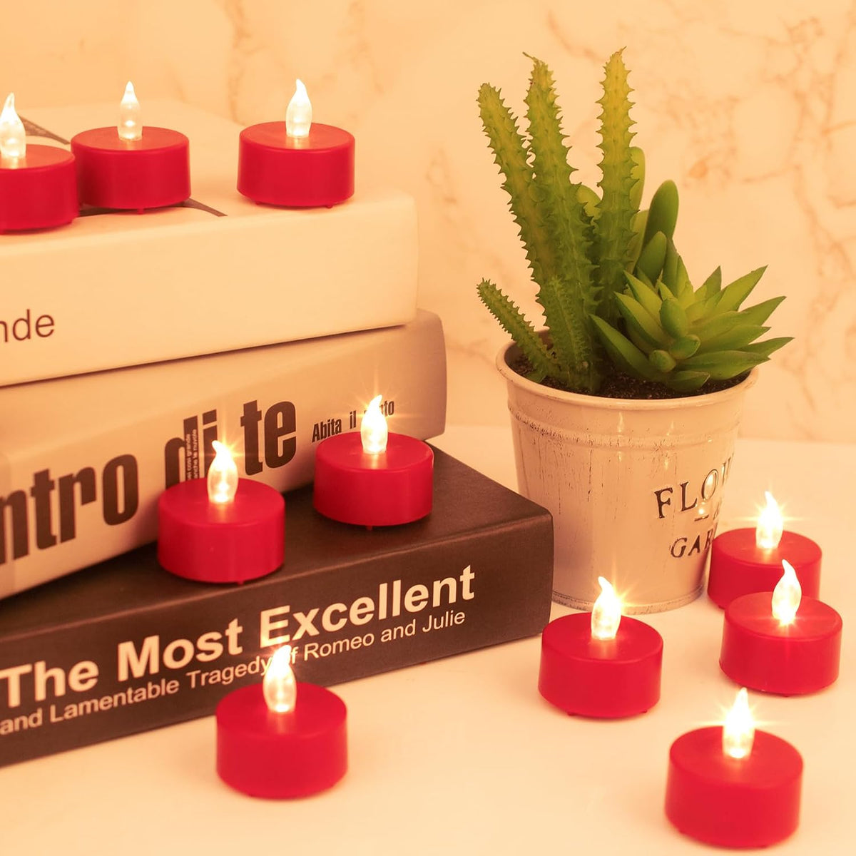 LED Tea Lights Candles- 24PACK Red Flameless Candles Realistic and Bright Flickering Long Lasting