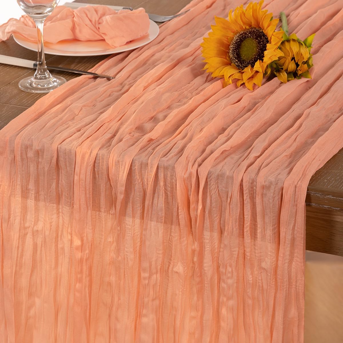 Peach Cheesecloth Table Runner Fall Table Runner Boho Gauze 120 Inches Cheese Cloth Fall Table