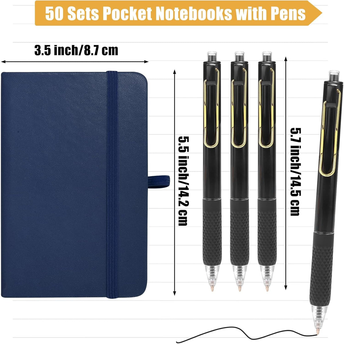 Aodaer 50 Sets Pocket Notebook Journal with Pens, 160 Pages, 3.5 x 5.5 Inch Mini Lined Journal