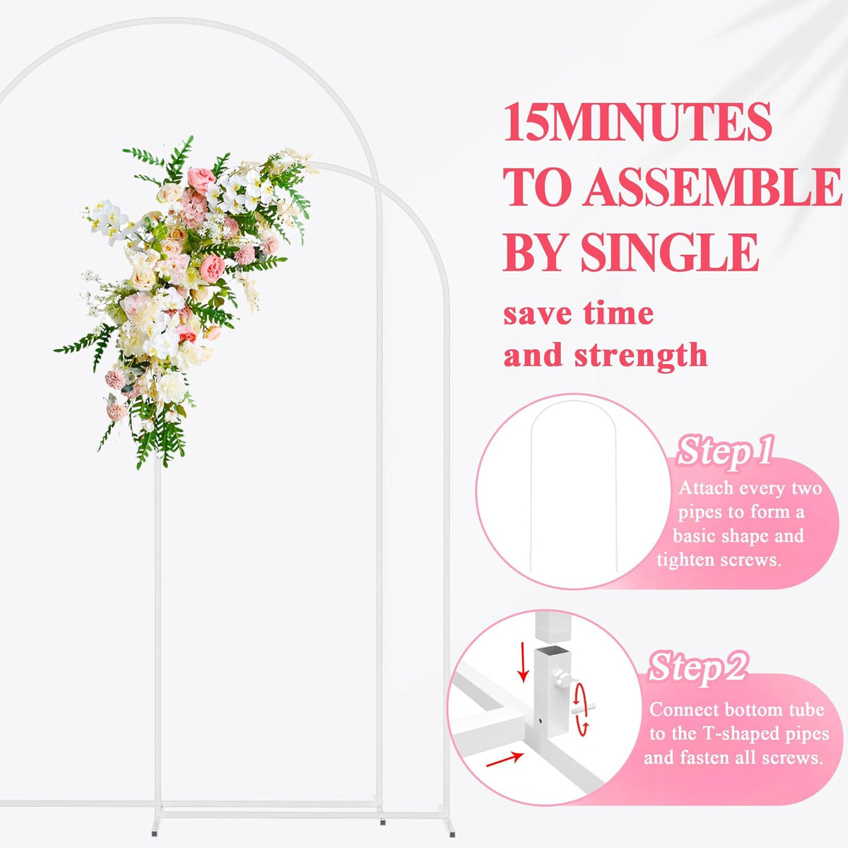 Wokceer Wedding Arch Stand 7.2FT, 6FT White Metal Arch Backdrop Stand Set of 2 for Birthday Party