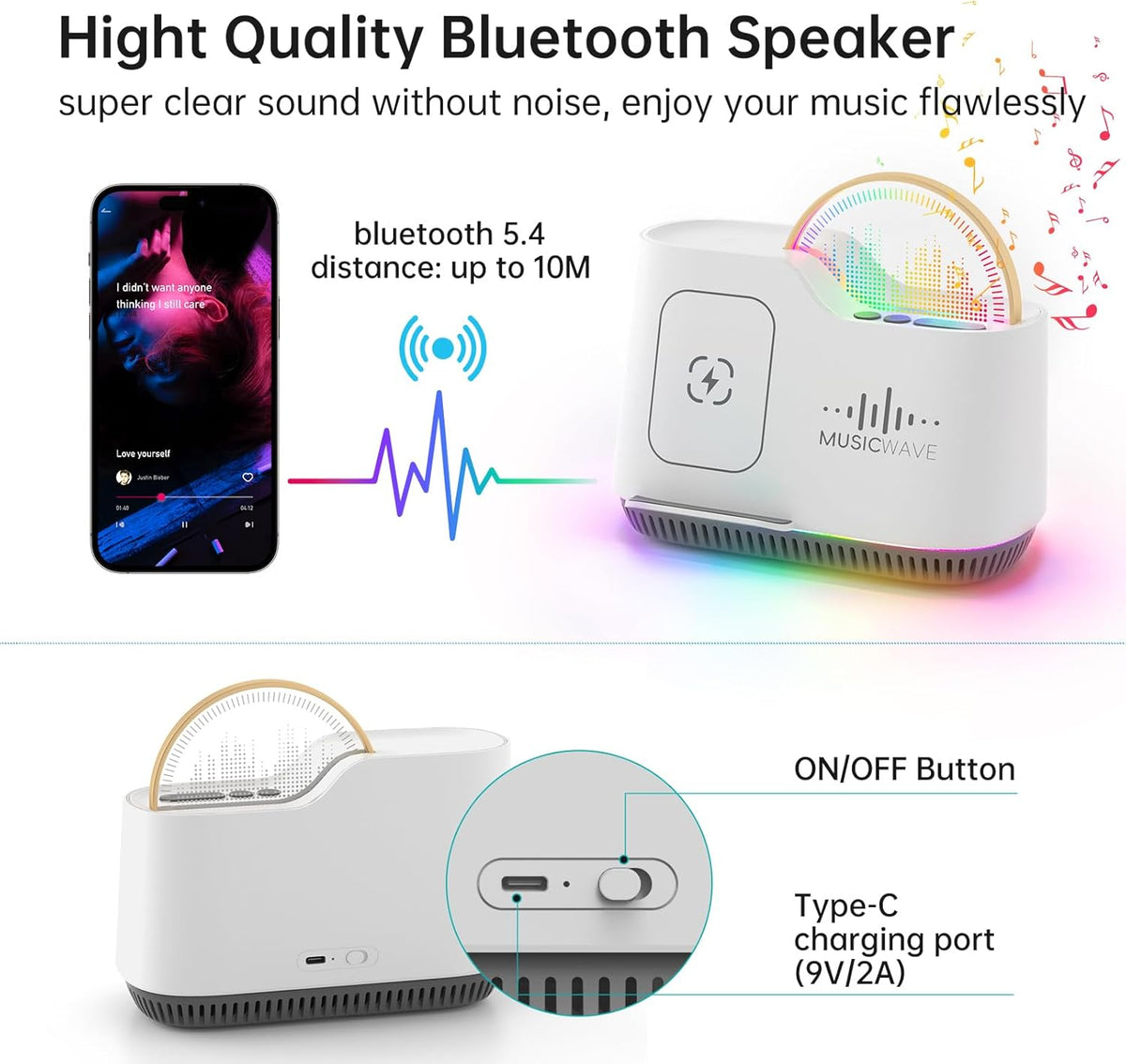 Night Lights Bluetooth Speaker, 15W Wireless Charger with Phone Holder, Touch Control Bedside Lamp
