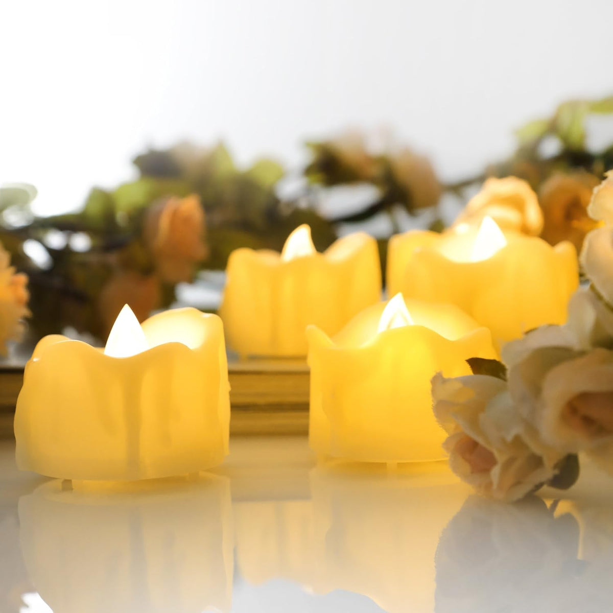 CANDLE CHOICE Battery Operated Flameless Votive Candles with Timer Realistic Flickering Fake
