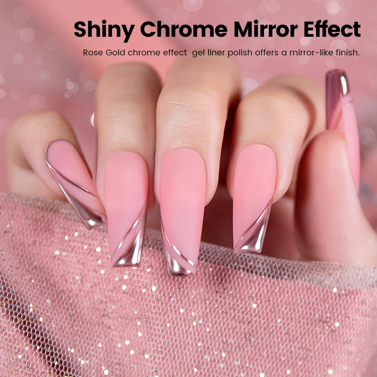 RARJSM Metallic Gel Liner Nail Art Rose Gold 3D Mirror Chrome Effect Gel Nail Polish 8ml Painting