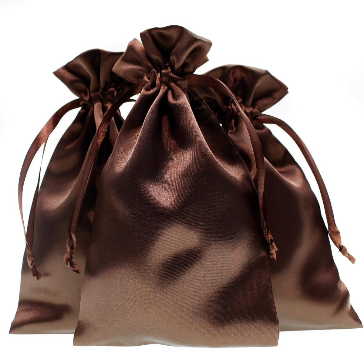 Knitial 5" x 8" Chocolate Brown Satin Gift Bags, Jewelry, Wedding Favor Drawstring Bags Baby Shower