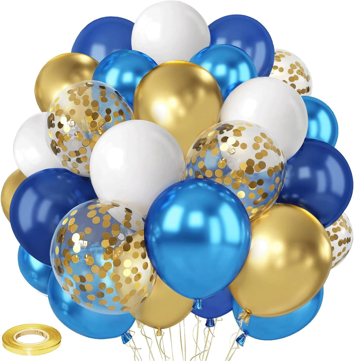 Navy Blue and Gold Confetti Balloons, 50pcs 12 Inch Metallic Blue Latex Confetti Balloons Matte