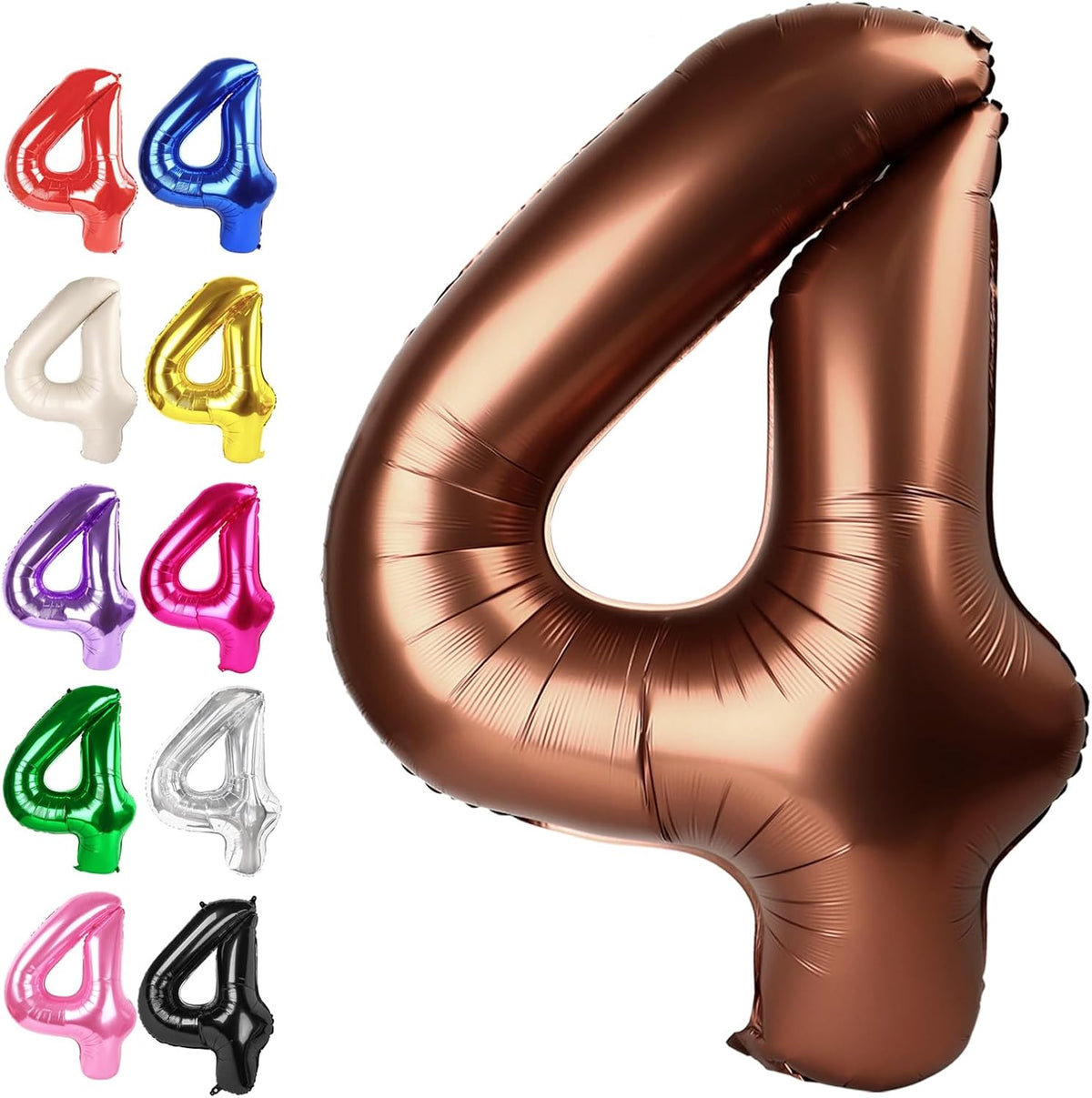 40 Inch Dark Brown Large Number 4 Balloons, Giant Foil Number Four 14 24 34 40 44 Balloons, Coffee