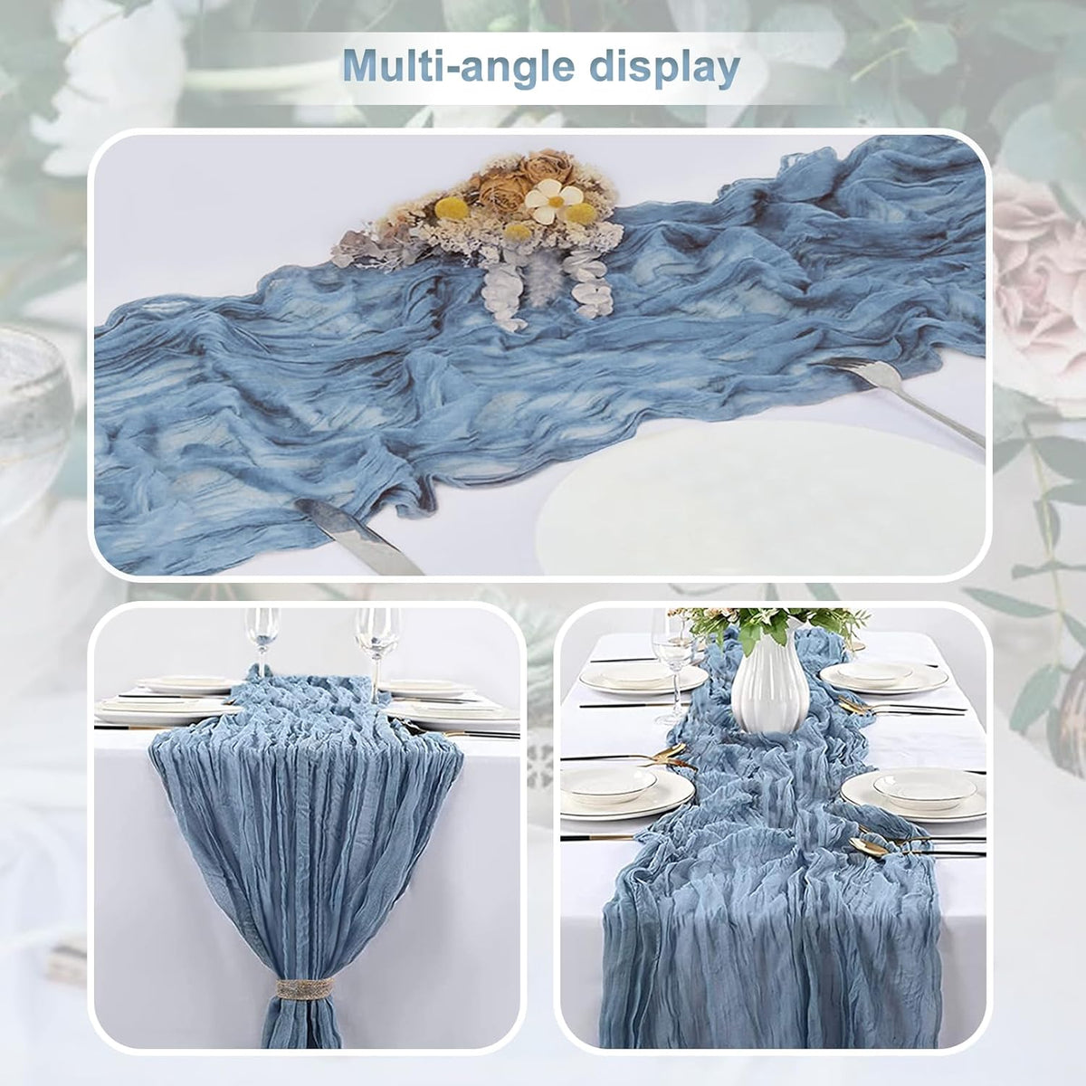 10 Pack Dusty Blue Cheesecloth Table Runner 35x120 Inch 10Ft Rustic Gauze Cheese Cloth Table Runner