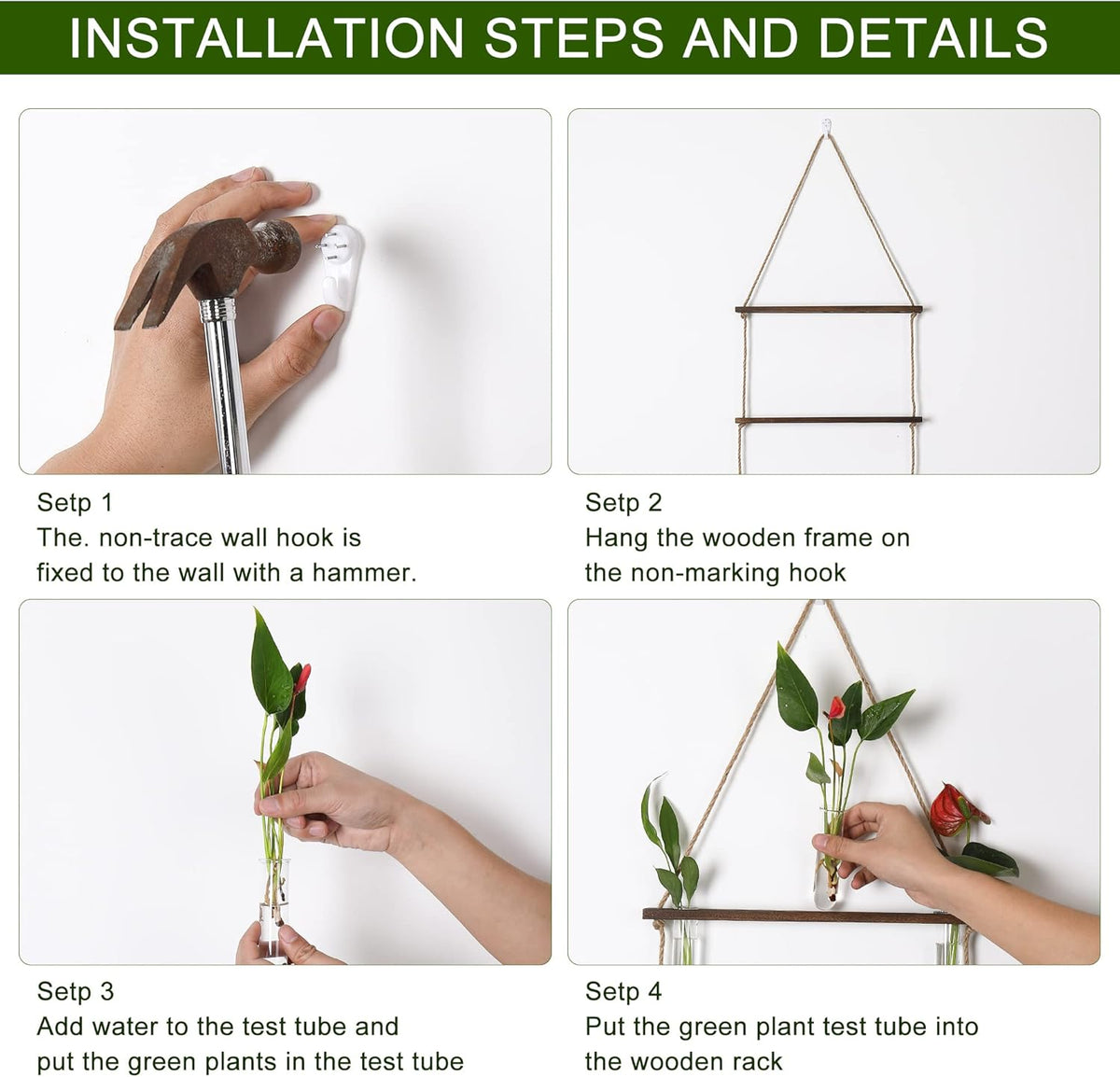 YIBOT Propagation Stations,3 Tiered Wall Hanging Terrarium with Wooden Stand,Mini Glass Test Tubes