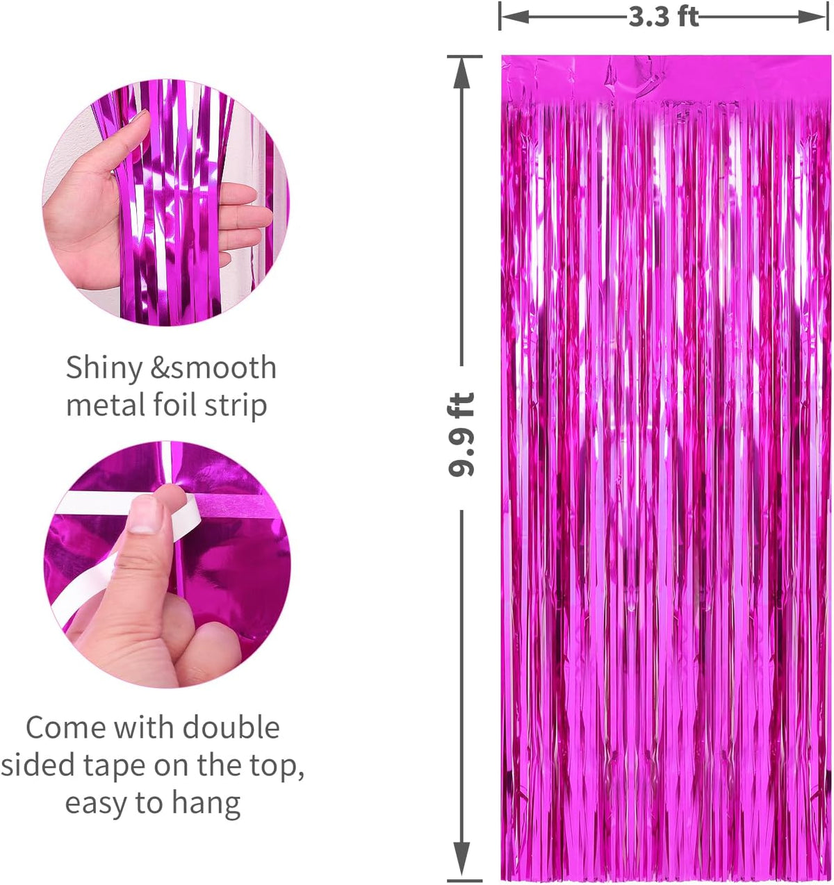 Crosize 3 Pack 3.3 x 9.9 ft Hot Pink Foil Fringe Backdrop Curtains, Streamer Backdrop Curtains