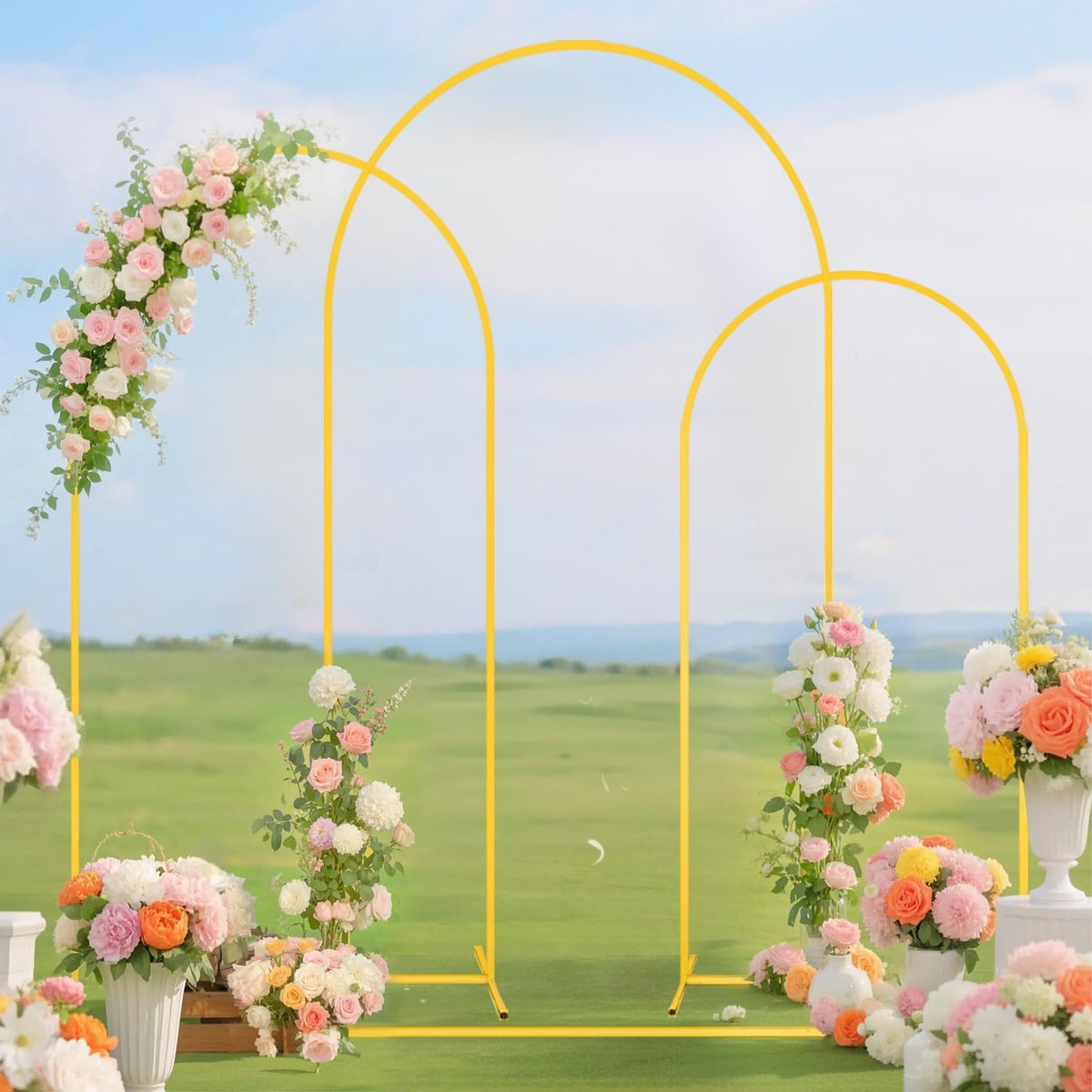 FUHSY Arch Stand and Covers Set of 3 (7.2FT, 6.6FT, 6FT) Wedding Arch Backdrop Stand with Brown