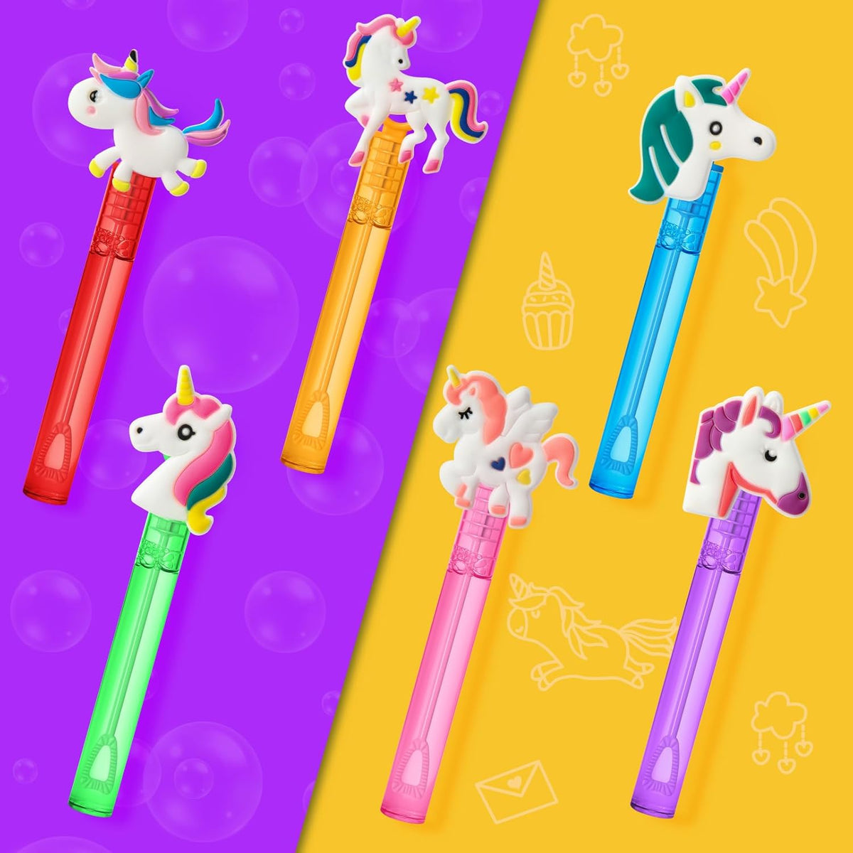 AFZMON 24 Unicorn Party Favors Bubble Wands for Kids, Rainbow Horse Mini Bubbles Wand Toys, Rainbow