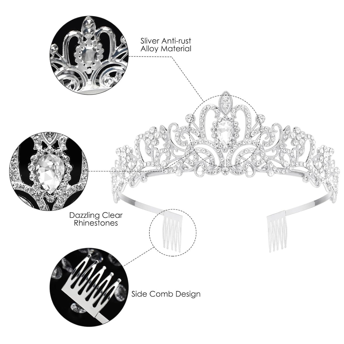 Makone Crowns for Women Princess Tiaras for Girls Queen Crown and Comb Tiara for Wedding Birthday