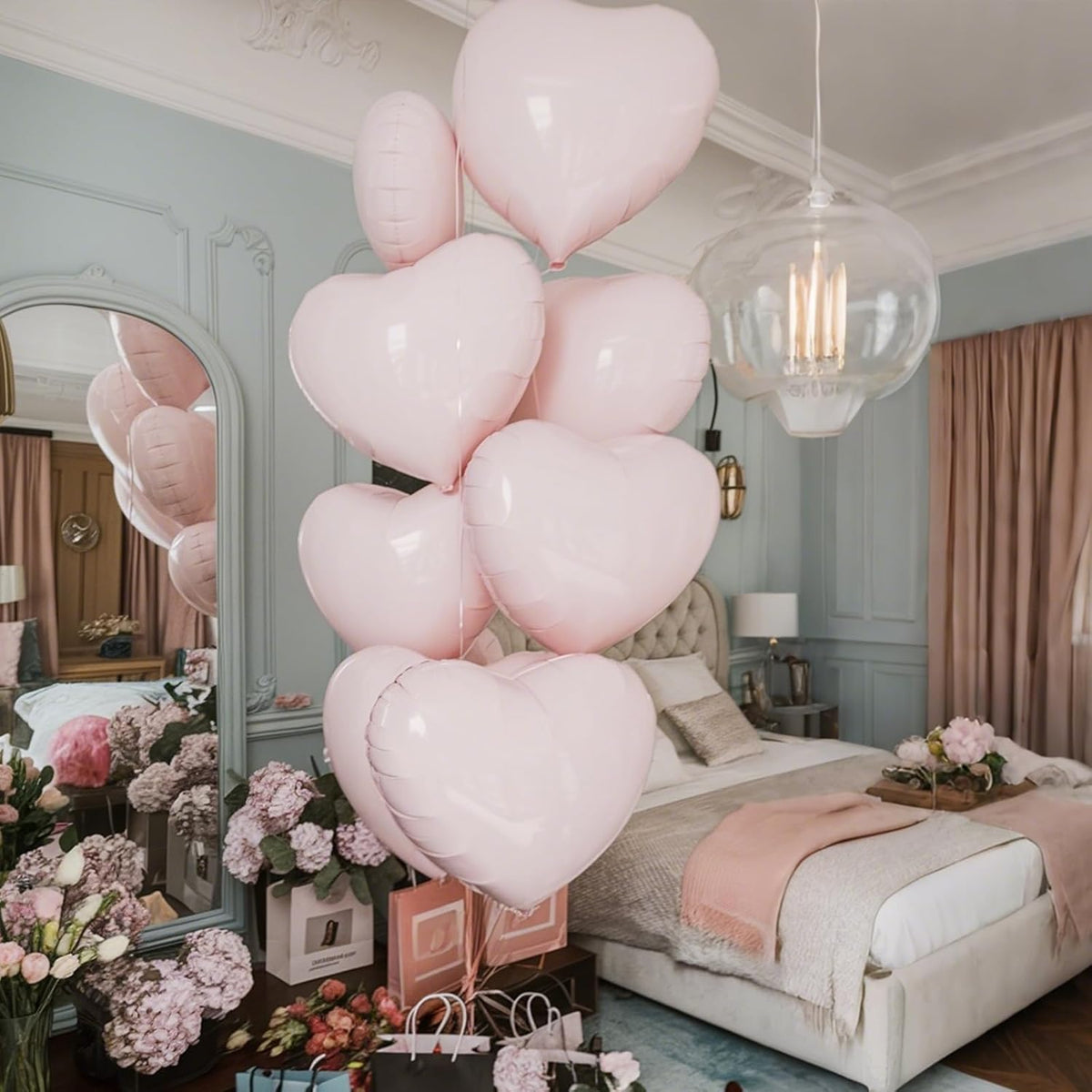 Baby Pink Heart Balloons, 18 Inch Pink Heart Shape Balloon, 12PCS Large Pastel Pink Helium Foil