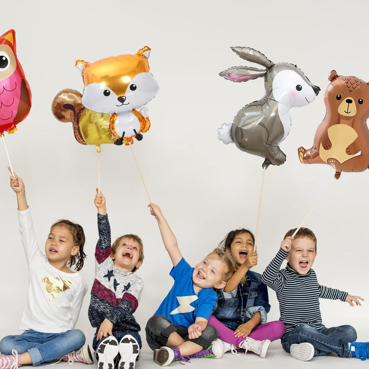 8 PCS Woodland Animal Balloons Forest Animals Foil Mylar Balloon for Woodland Themed Baby