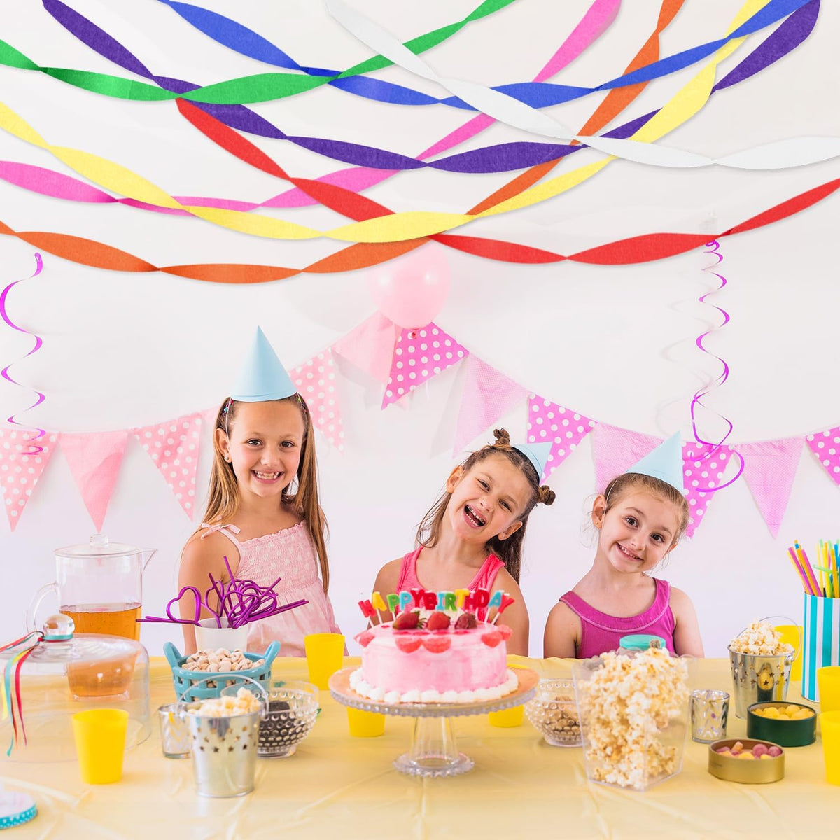 Crepe Paper Streamers 8 Rolls 656ft, Pack of Rainbow Assorted Colored Party Streamers for Party