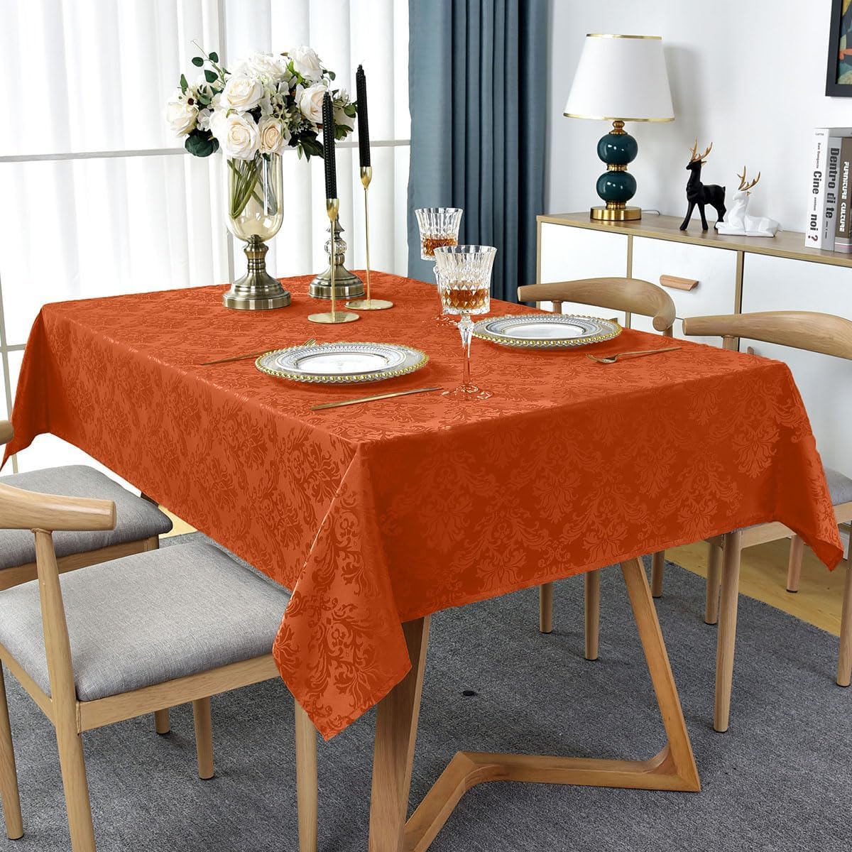 Jacquard Tablecloth Rectangle 60 x 120 Inch, Spill Proof Wrinkle Free Damask Autumn Table Cloth