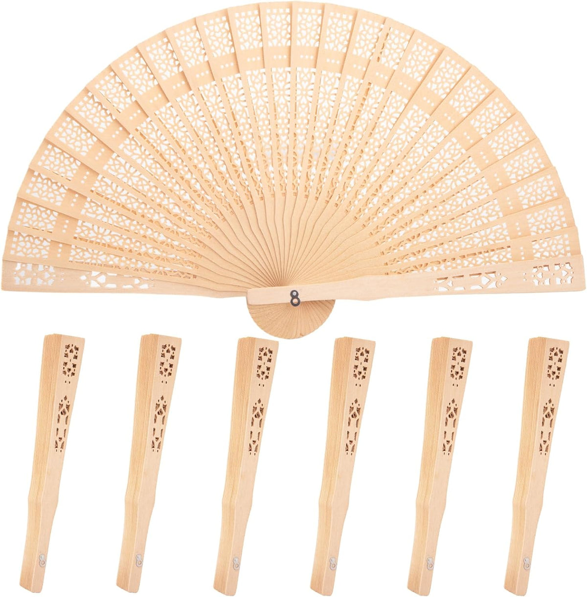 JOHOUSE Decorative Hand Fan Foldable, 6 Packs Folding Wooden Vintage Sandalwood Hollow Carved Fans