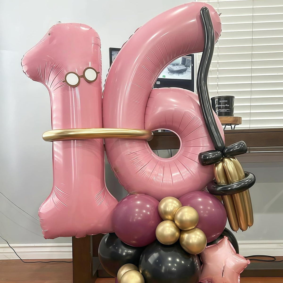 Pastel Pink 16th Birthday Balloons for Girls, 40 Inch Mylar Self Inflating 16 Balloon Number, Big