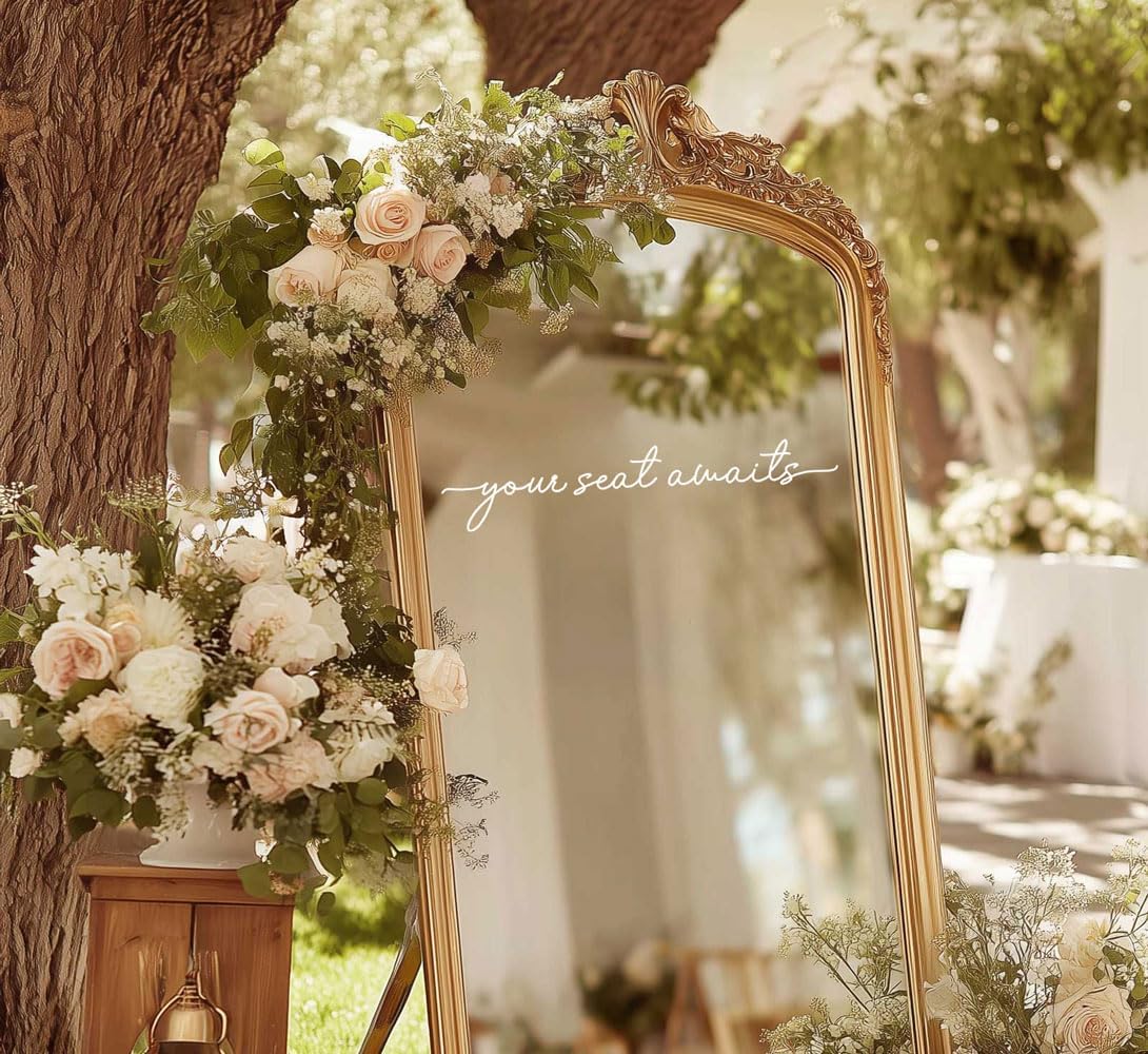 Your Seat Awaits Vinyl Decal, Wedding Seating Sticker, Mirror Decal for Seating, Please Find Your